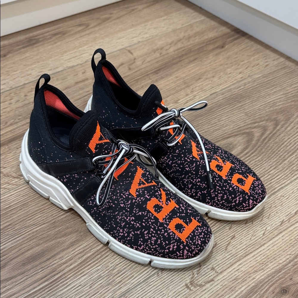 Prada Black, Orange and Pink Sneakers